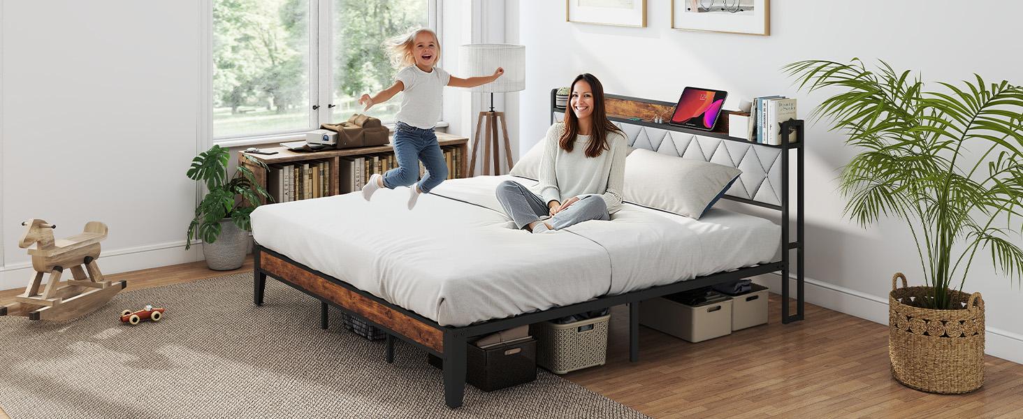Full Bed Frame with Headboard, Underbed Storage, Built-in Charging Ports, Sturdy Noiseless Design, Tool-Free Assembly, No Box Spring Needed Full Bed Frame with Headboard, Underbed Storage, Built-in Charging Ports, Sturdy Noiseless Design, Tool-Free Assembly, No Box Spring Needed