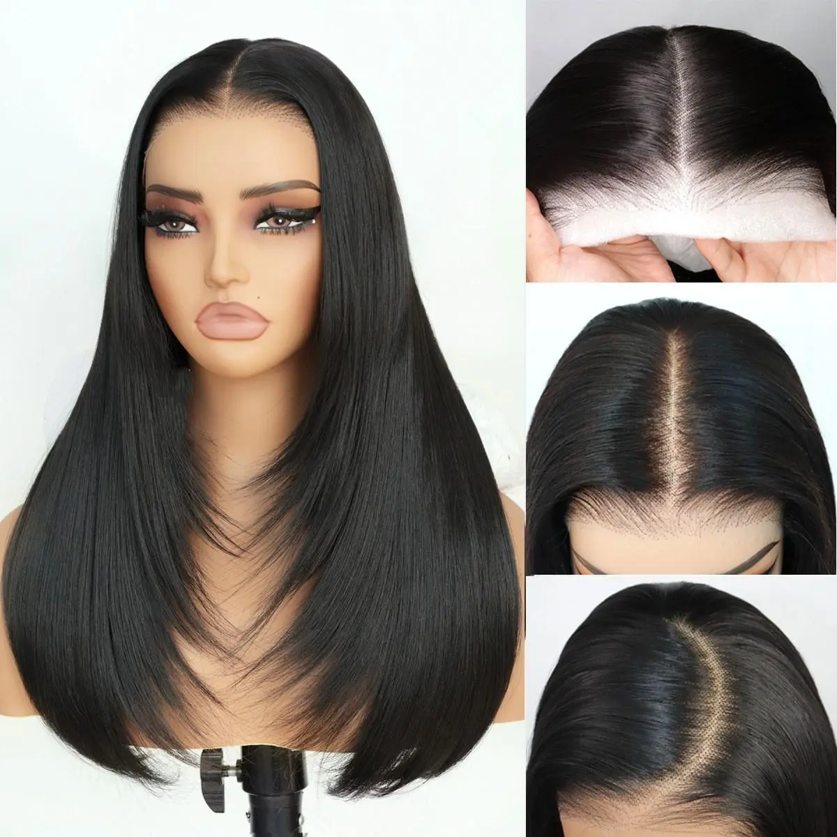 Ua Hair Glueless Synthetic layered cut 9x7 Lace Front Wig Wear And Go Pre Plucked Pre Cut Straight Wig Natural Hairline with Tiny Knots Premium Fiber