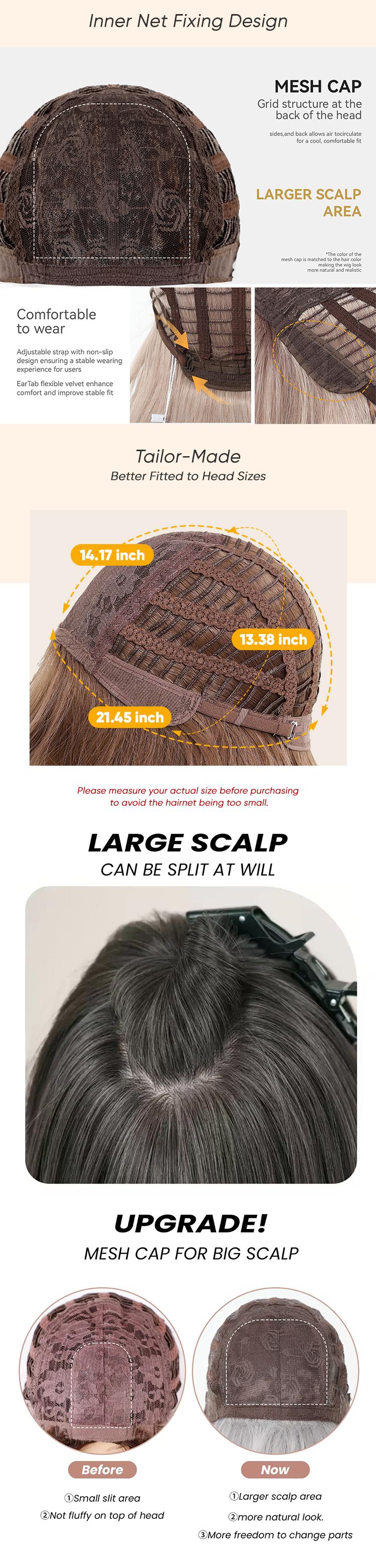 Nyssa C-DWY Long-length Wave Pink Gradient Brown with Bangs Big Scalp Area Glueless Synthetic Wig for Women 28 Inches