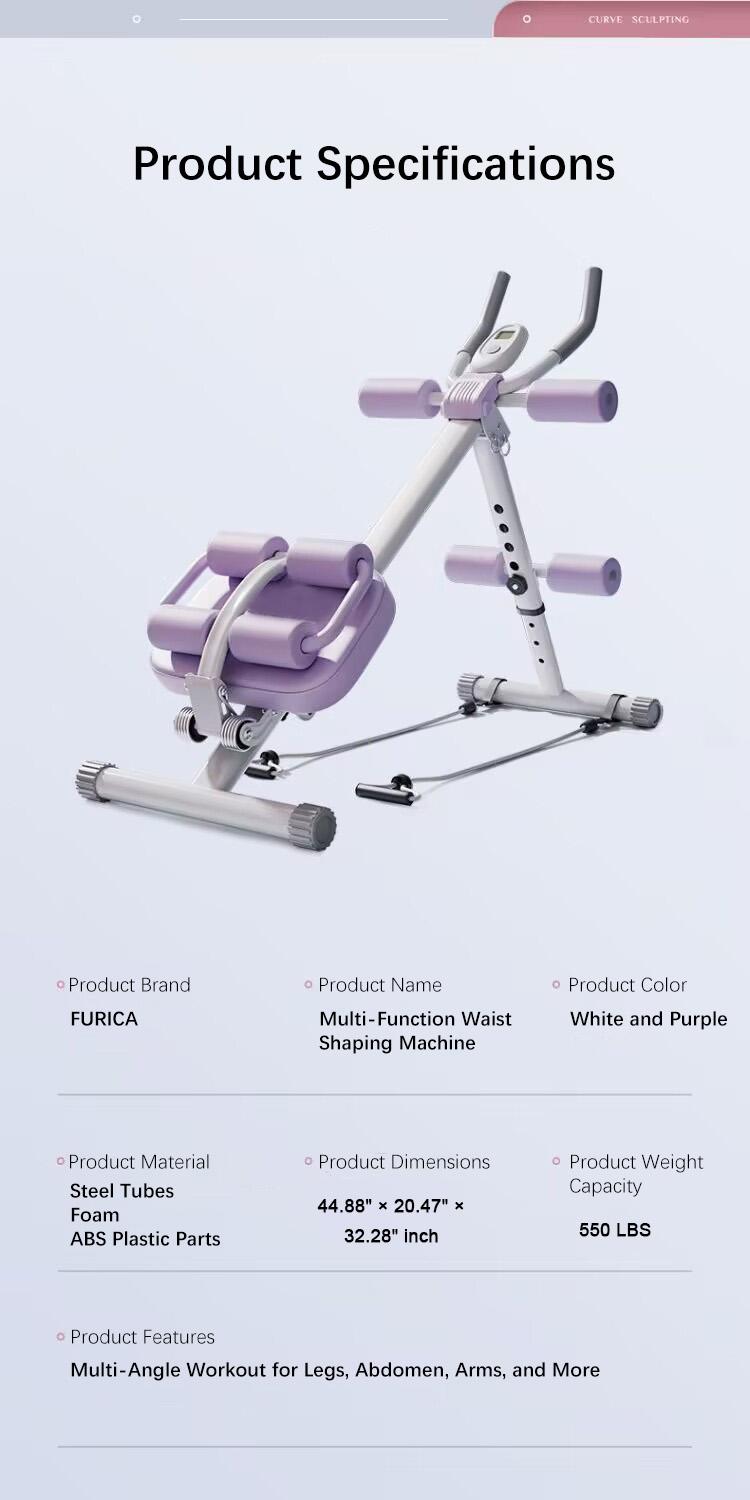 FURICA Adjustable Ab Trainer Machine with LCD Monitor Foldable Core Trainer for Arms Legs & Butt Shaping 8-Level Height Adjustment 3-Level Incline Automatic Calorie Tracking 550 LBS Capacity