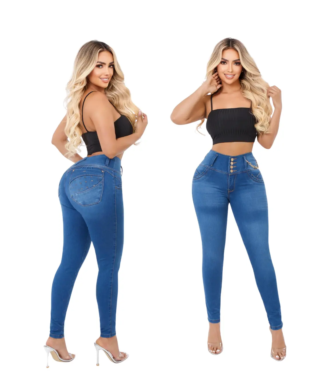 LIANA JEANSWEAR Women's Colombian BBL Lift Denim Bottoms - Stylish Fit, Above the Ankle Trousers with Button Closure