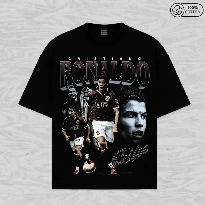 Cristiano Ronaldo T-Shirt C Ronaldo Digital Print T-shirt 100% Cotton Fabric Ronaldo Patterned T-shirt Spring Fall Winter Outdoor Sports Essential Comfortable Short Sleeves Perfect Birthday Gift