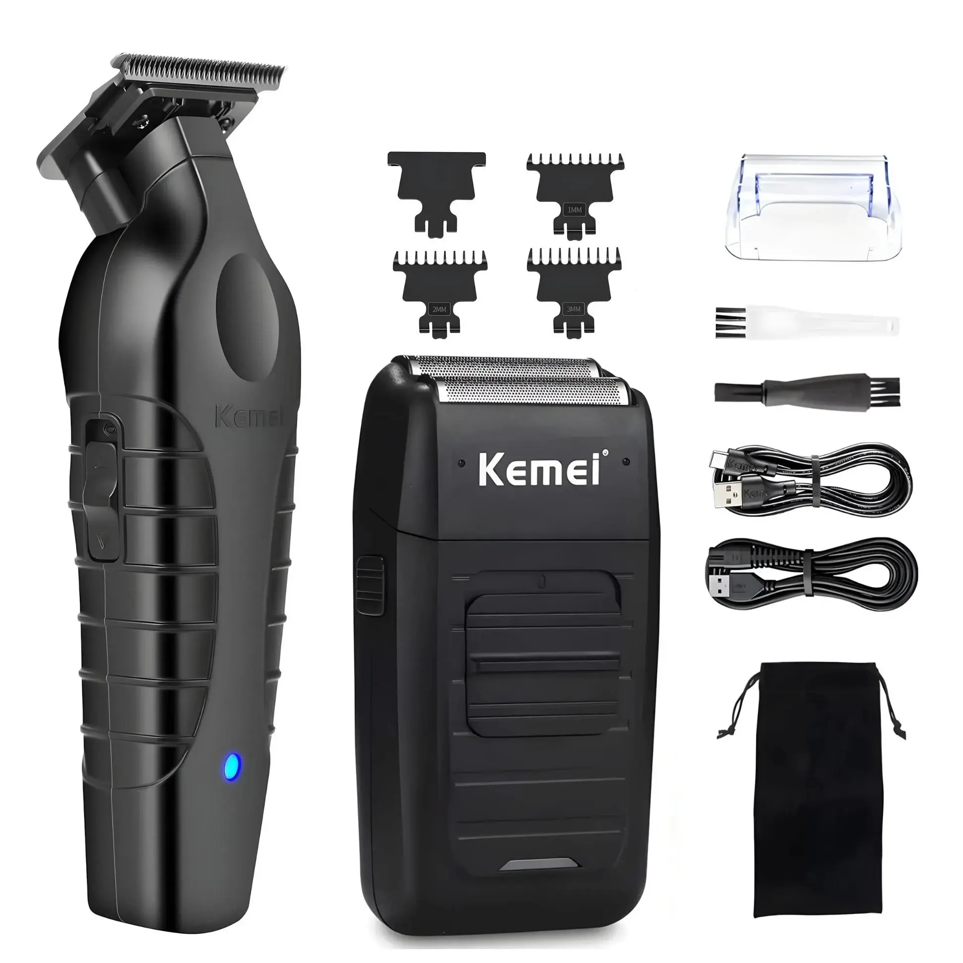 Kemei Km-2299+km-1102 Shaver Hair Clipper Set, Cordless hair clippers, Cordless Hair Cutting, Hair Trimmer Set, Wireless Hair Trimmer, Cordless Long Battery Life, Suitable for Home & Salon Use, Smooth Trimming, Perfect Gift