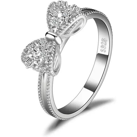 S925 silver bow ring, sparkling cubic zirconia heart bow ring, elegant milgrain band, delicate promise ring, perfect gift for women and girls, everyday party jewelry, wedding and engagement ring accessory