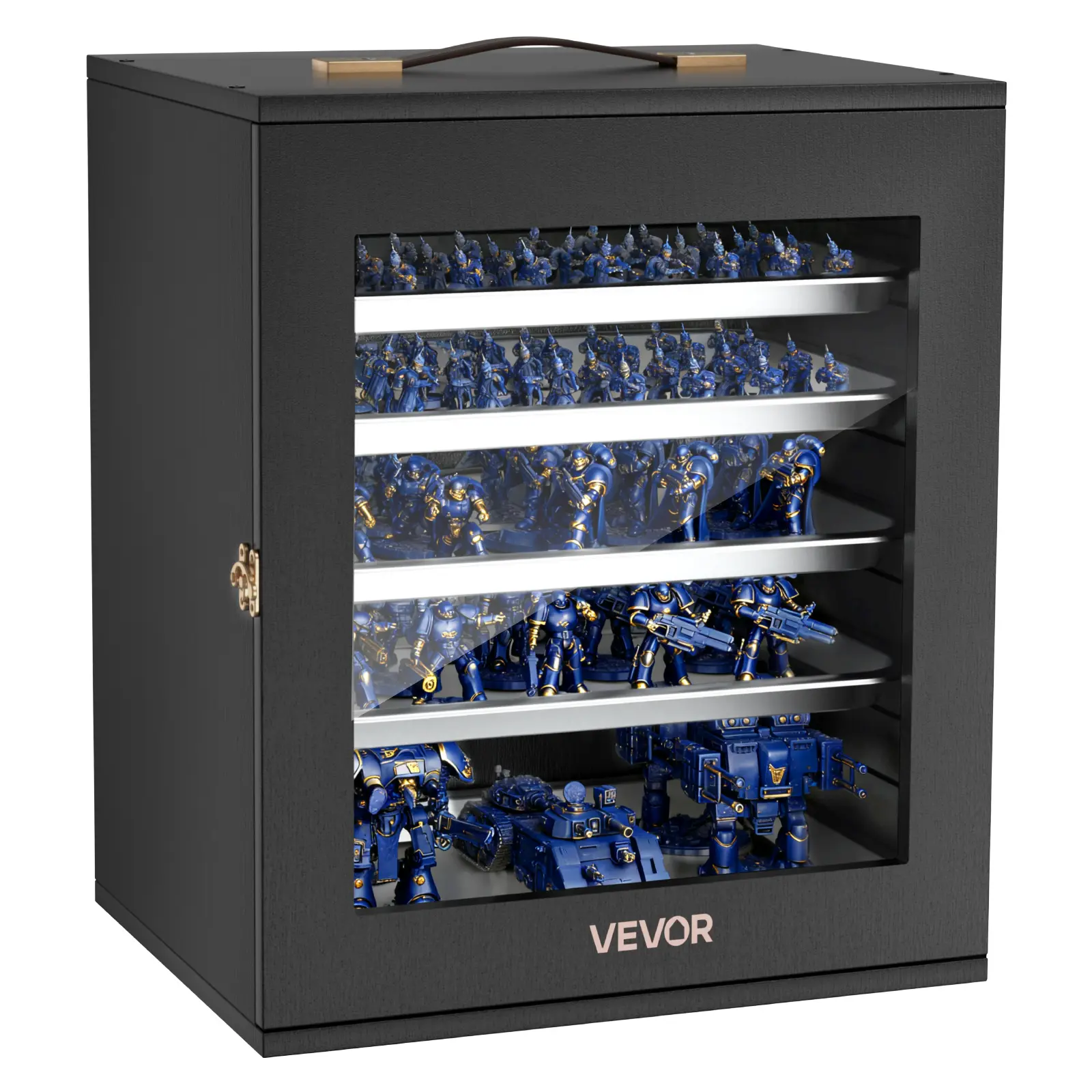 VEVOR Miniatures Storage Case, Fits for 1:2500-1:3500 Scale Models, Wooden Miniatures Display Holder with 5 Tray & 13 Slots, Clear View Miniature Transport Case for Collectibles (Minis Not Included)