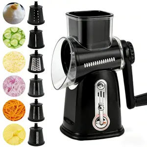 Rotary Cheese Grater with Handle, 5 Well-Designed Blades, Strong Suction Cup Base, Kitchen Utensils Vegetable Slicer Dicer Fruit Vegetable Slicer Gadgets Kitchen