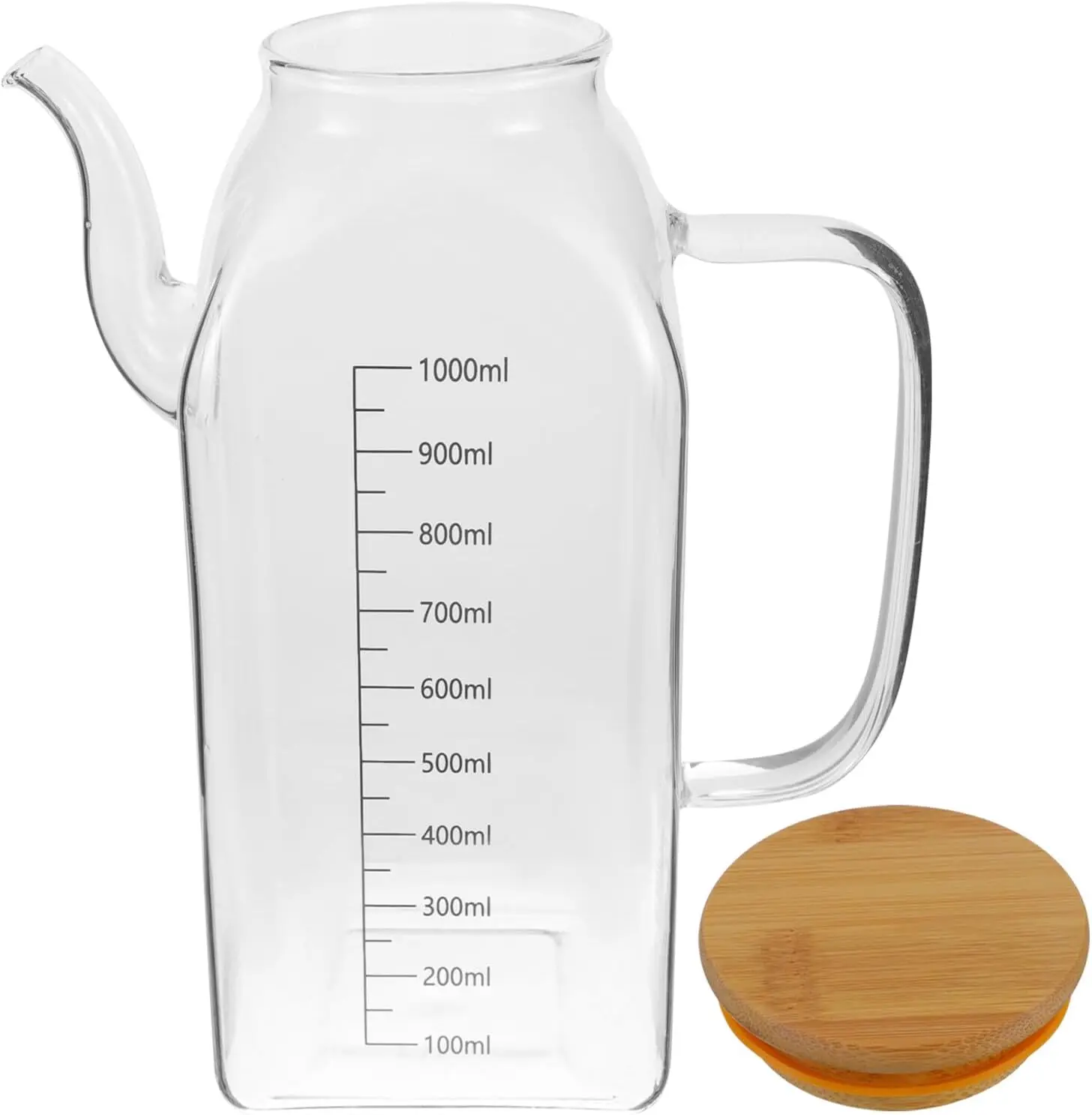 1000ml Large Capacity Marked Glass Oil & Vinegar Dispenser, Leakproof Kitchen Utensil with White Measurement Markings for Home Cooking, Utensils