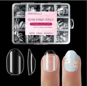 Extra Short Almond Kid Nail Tips,360Pcs Soft Gel Nail Tips Pre-Shaped Press On Nails For Kids,Clear Acrylic Half Matte Full Cover Fake Nail For Kids DIY Extension & Salon Use12 Sizes
