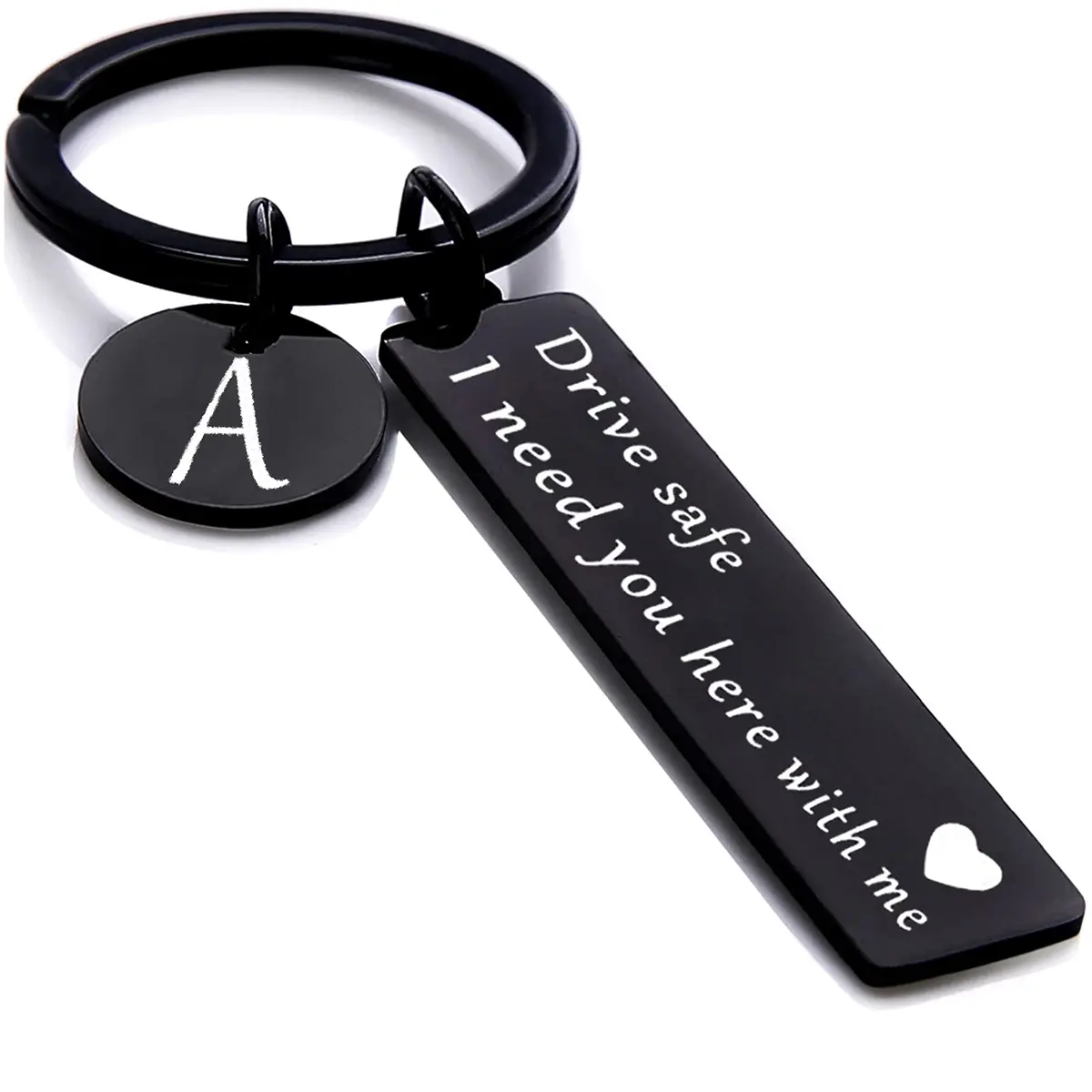Customizable Initial Letter Keychain, Romantic Metal Key Tag with Engraved 'Drive Safe' Quote - Anniversary Gift for Boyfriend, Husband, Gifts For Boyfriend, Birthday Keychain, Thanksgiving