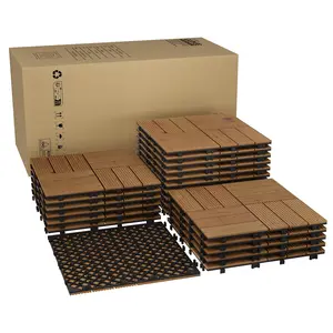 22 Pack Acacia Wood Interlocking Deck Tiles, 11.8" x 11.8" (21 Sq ft Total), Weather-Resistant Non-Slip Flooring for Patio/Balcony/Poolside, Easy Interlock Installation, Indoor & Outdoor Use,Brown