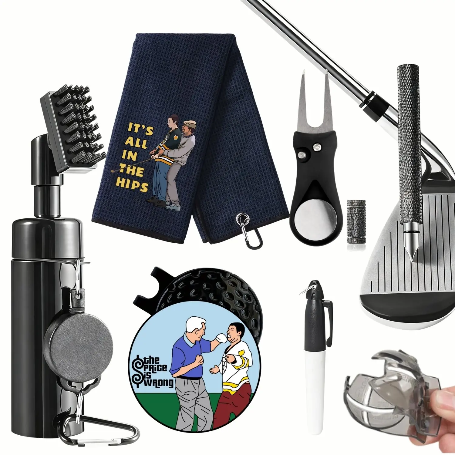 Golf Club Cleaning Kit, Includes Club Cleaner, Towel, Divot Repair Tool, Groove Sharpener & Ball Alignment Kit, Essential Golf Kit, Golf Accessories for Women & Men, Golf Gift Sets, Golf Essentials Kit, Golf Supply