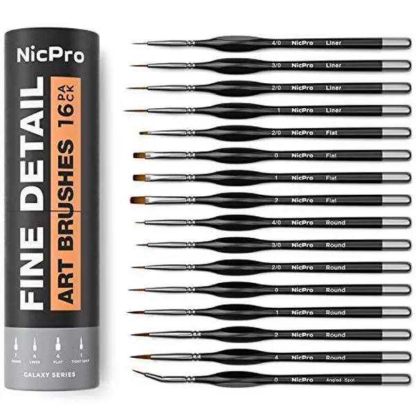 16 Pack Small Detail Paint Brush Set, Professional Miniature Painting Kit Fine Detail Brushes for Watercolor Oil Acrylic, Craft, Models, Rock Painting, Paint by Number- Come with Holder & Bag