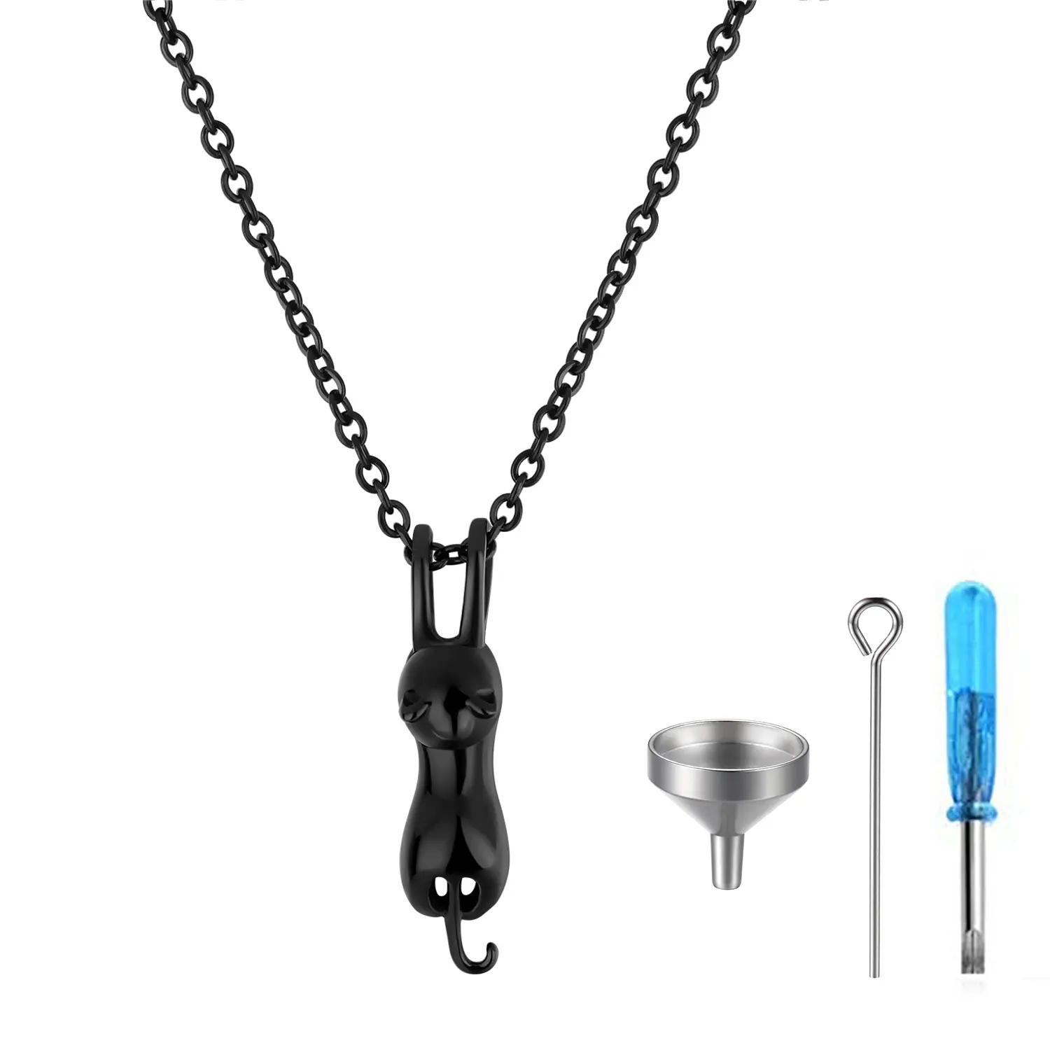 OIDEA Stainless Steel Cat Photo Locket Necklace - Rust Resistant Animal Figure Chain Jewelry, Kitty Memorial Keepsake Pendant with Funnel, Silver, Animal Figure Necklaces, Rust Resistant Necklaces