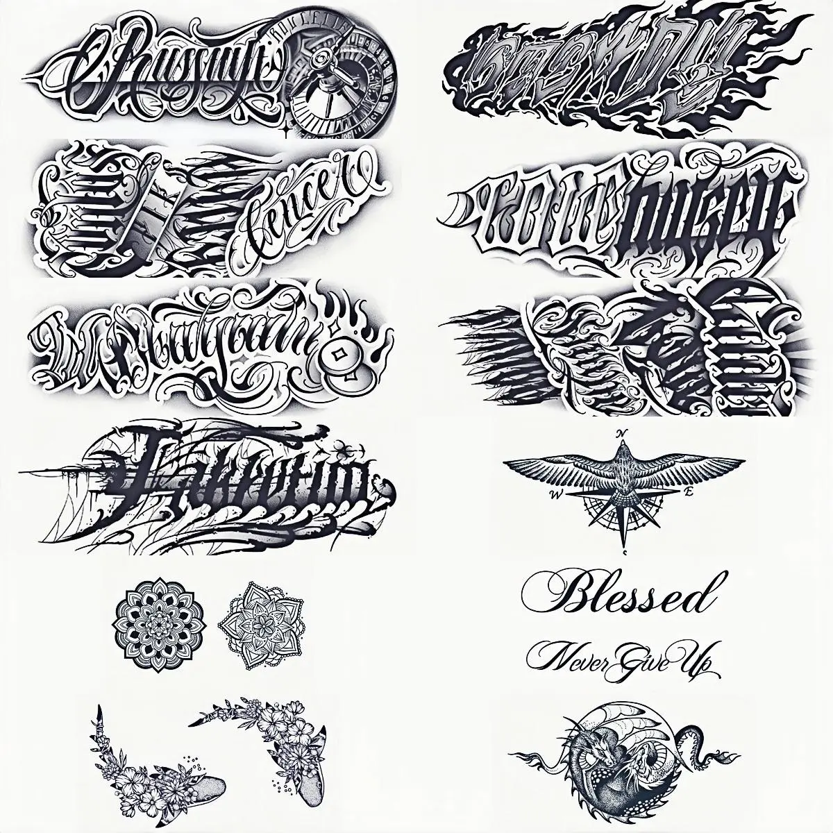 Waterproof Temporary Tattoo Sticker, 12pcs/set Flower & Letter Pattern Tattoo Sticker, Body Art Magic Tattoos for Women & Men, Body Fake Tattoos, Diy Tattoos, Temporary Tattoos Stickers