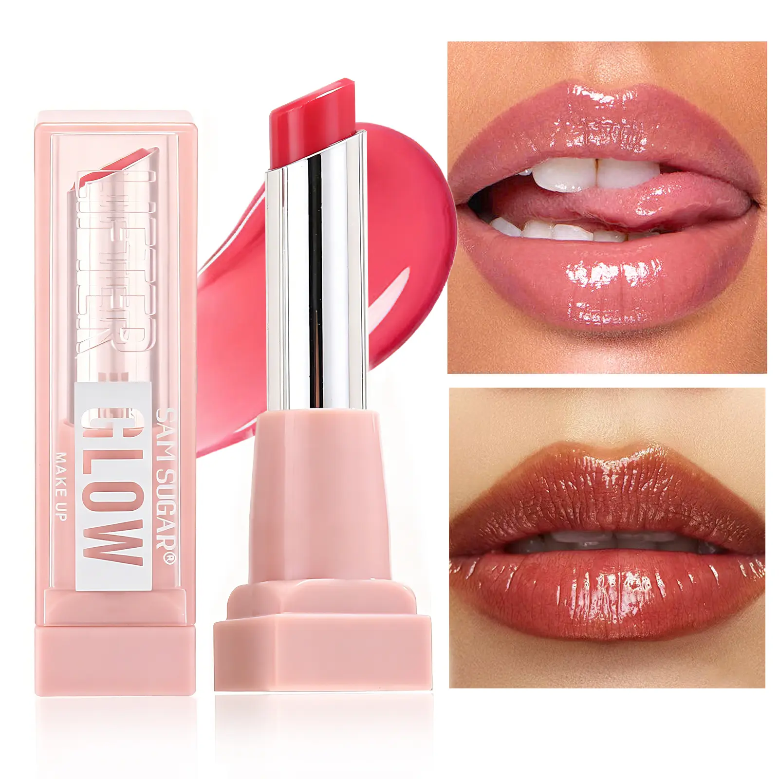 Sam Sugar Angled Shimmer Lipstick Gloss - Moisturizing, Hydrating, Long-Lasting Color-Boosting, with Moisturizer & Hyaluronic Acid, Ideal for Bold Lips to Enhance Natural Beauty