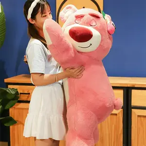 Cute reclining strawberry bear plush toy, strawberry bear sleep pillow, birthday gift, bouquet, Valentine's Day gift christmas valentine squishy plushie soft stuff animal box