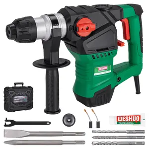 1-1/4" SDS-Plus Rotary Hammer Drill, 12.5 Amp 3 Functions Corded Vibration Control Rotomartillo with Safety Clutch for Concrete, Includes 3 Drill Bits, 2 Chisels, Carrying Case