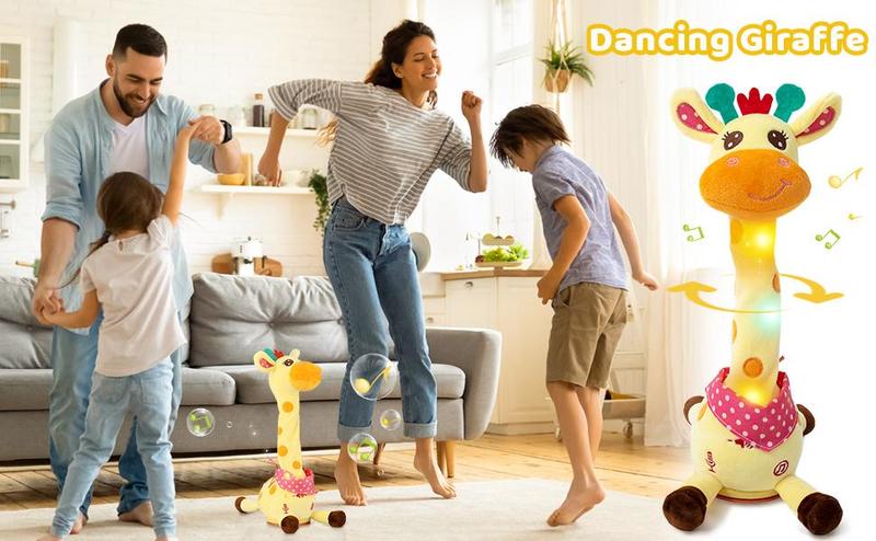 EMOIN Dancing Talking Giraffe Toy, Stuffed Animal Baby Toy Repeating What You Say, Glowing Musical Electronic Giraffe Gifts for Toddlers 1-3 Years Old (Giraffe)