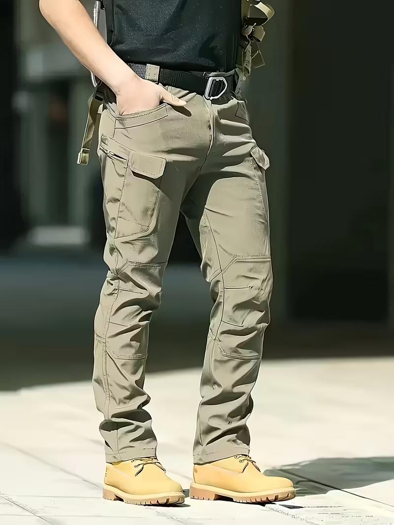 HOMUG Men's Windproof & Warm Outdoor Military Tactical Pants - Fleece-Lined, Solid Color, Mid-Rise, 320g Knit Fabric (Belt-Free, Multi-Pocket, Regular Fit) | Fall/Winter Casual Weekend Wear