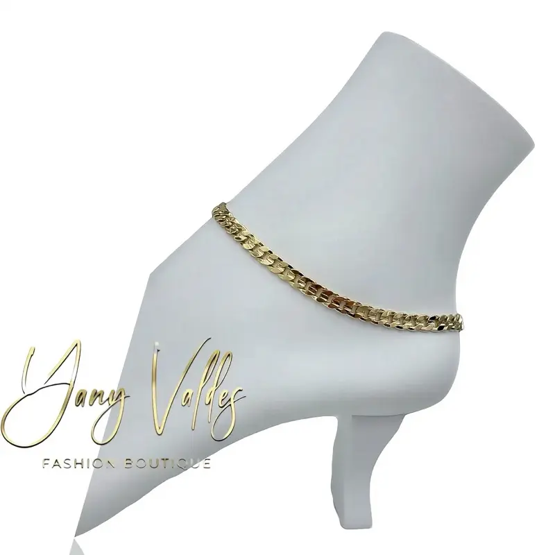 Gold Plated Cuban Anklet 5.5mm 9.8 Inches for Women