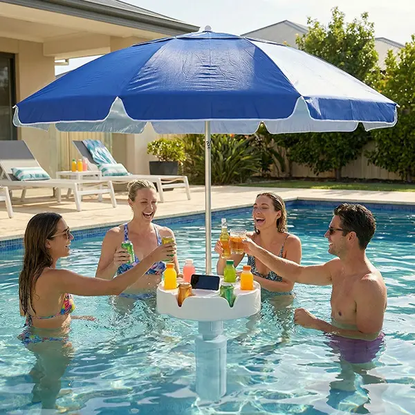 Floating Pool Umbrella with Bar and Base, Portable Pool Bar Table Umbrellas with Cup Holder & Phone Stand, Floating Poolside Shade, Included Easy Carry Bag, for Inside of Pool, Swimming Area, Lake House, Beach, #tiktokshopbacktoschool