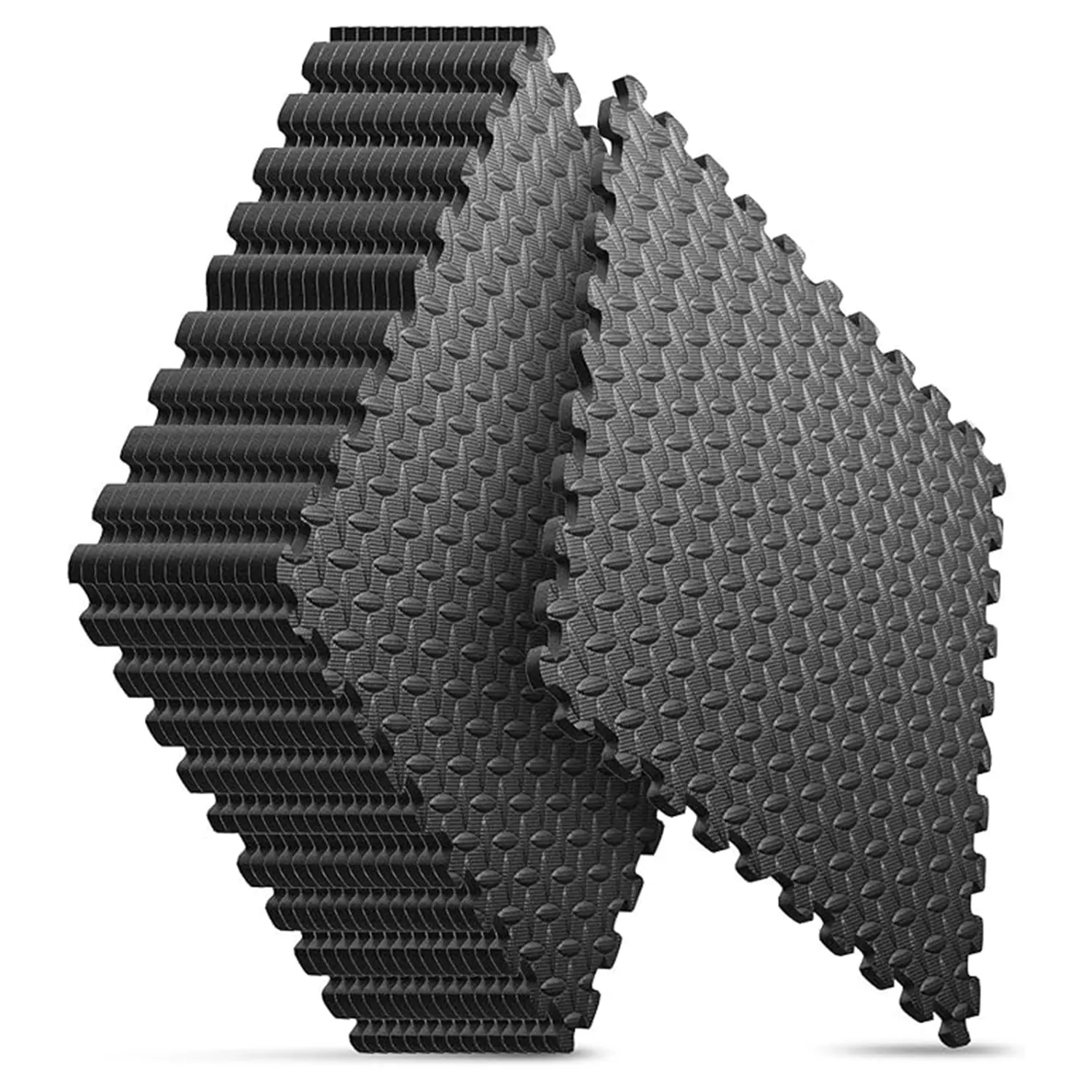 Black EVA Interlocking Puzzle Tiles - High-Density Phthalate-Free Textured Seamless Home Gym Mat (19.6x19.6in, 24 Tiles/64 SQ FT), Noise-Reducing Expandable Design, Quick and Easy Assembly, Impact Reduction for Home Gyms, Kids' Play Areas