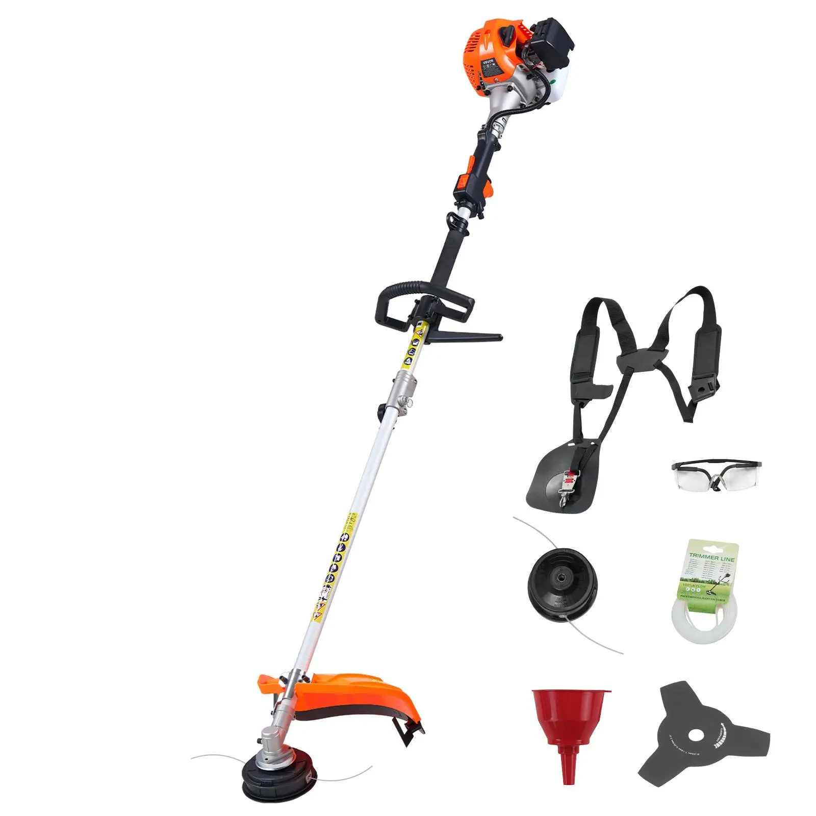 【Summerfinds】VEVOR 26cc 2-in-1 Gas-Powered Garden Trimmer & Brush Cutter Tool, 1HP, 10" 3T Blade for Thick Shrub Cut, Ergonomic Handle, Shoulder Strap, Replacement Parts, 2-Stroke Heavy-Duty Lawn Gadget, Cutting