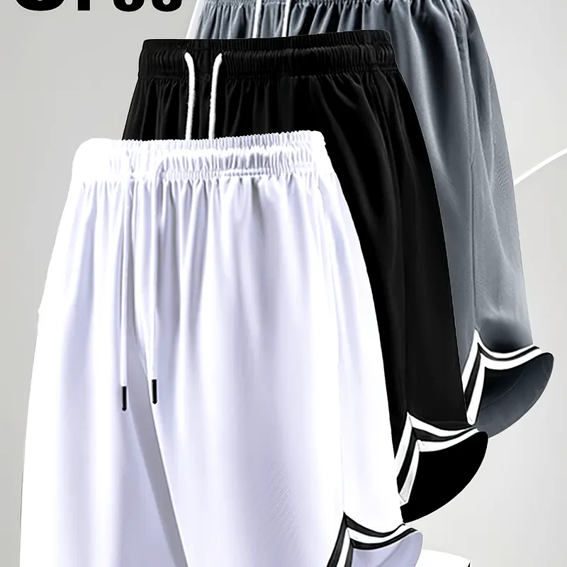 Men’s 3-piece shorts set—comfortable, breathable, casual design, solid color, regular fit, drawstring waist; suitable for basketball, running, sports, and everyday wear.