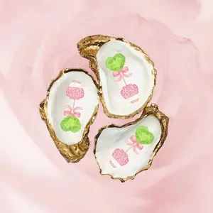 Pink Floral Chinoiserie Heart Oyster Shell Ring Dish