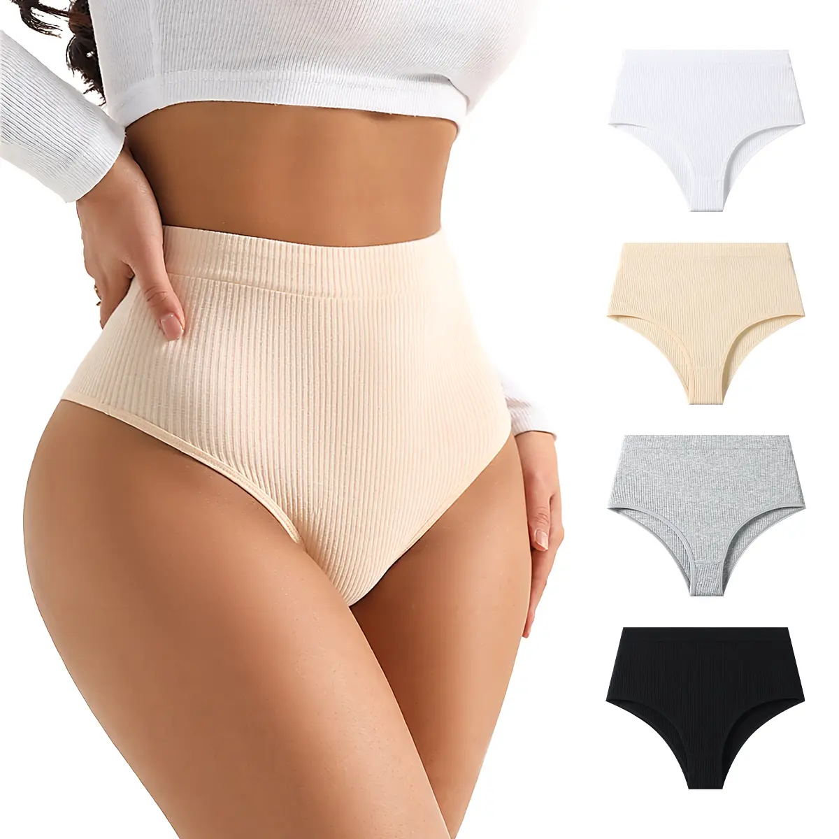 Hotcom Women's High-Waist Basic Hipster Briefs - 4/8Pcs Pack, Comfortable Minimalist Panties for Brides, XS-XL Plus Size Fit, Spring Everyday Wear