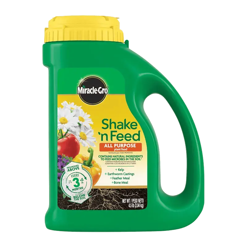 Miracle-Gro Shake 'n Feed All Purpose Natural Fertilizer - Above+Below Support, Microbe Boost, Root Strength Enhancement, For Ground/Containers, Vegetable Garden Fertilizers & Plant Food, Feeds Microbes, Soil For Vegetables