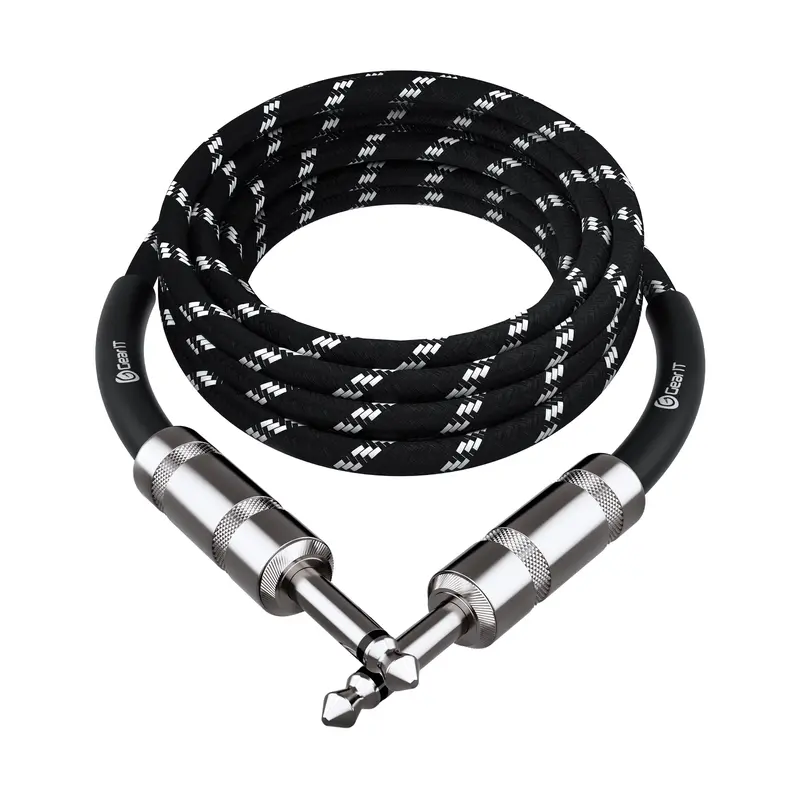 Straight 1/4 Inch Male to Male Guitar Instrument Cable, Black