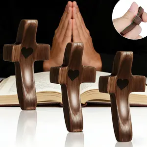Handcrafted Walnut Cross Fidget Toys, 3Pcs Pocket Prayer Crosses for Stress Relief Anxiety, Christian Encouragement Gifts for Women Men, Religious Easter Basket Stuffers for Adults