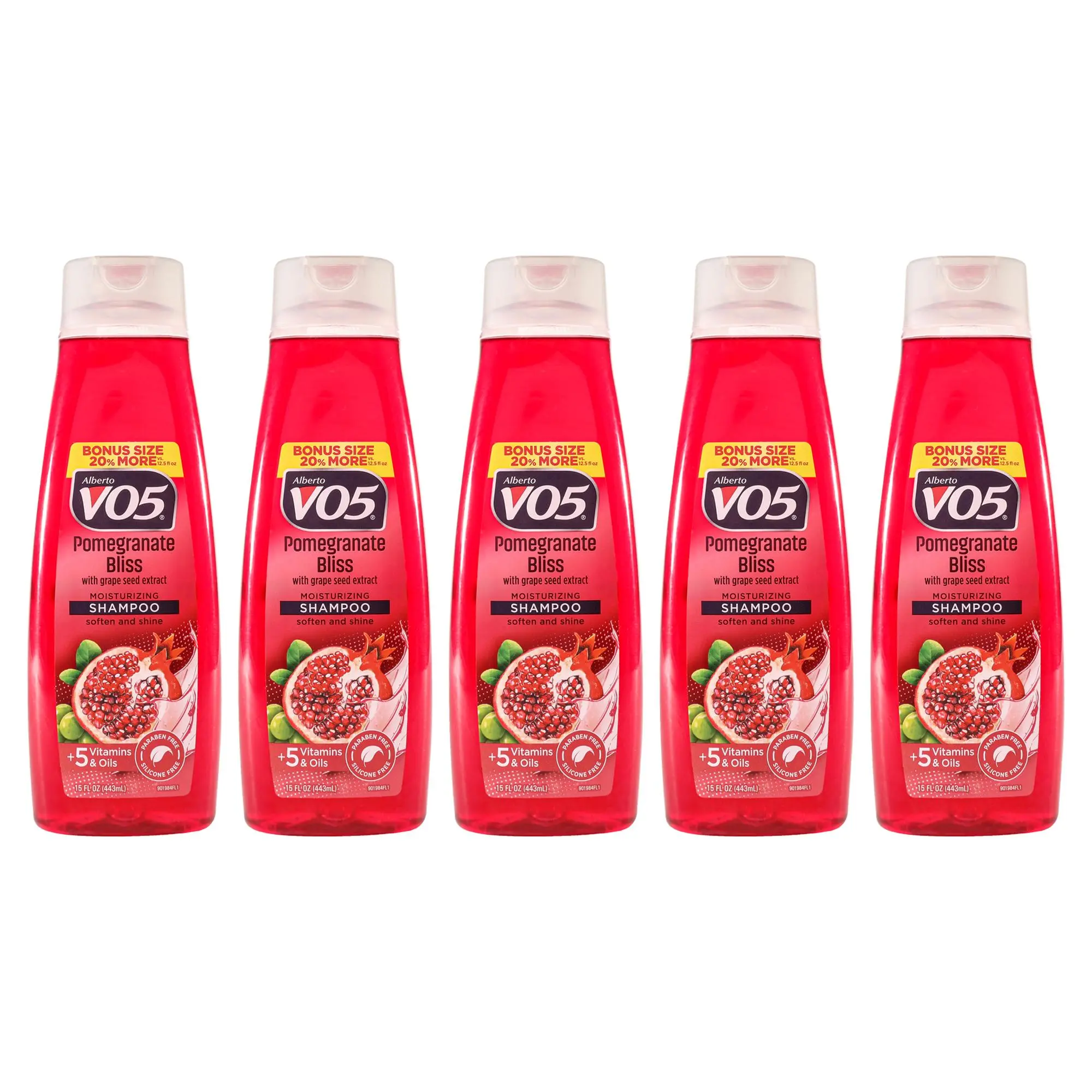 Moisturizing Pomegranate Bliss Shampoo by Alberto VO5 for Unisex - 15 oz Shampoo - Pack of 5