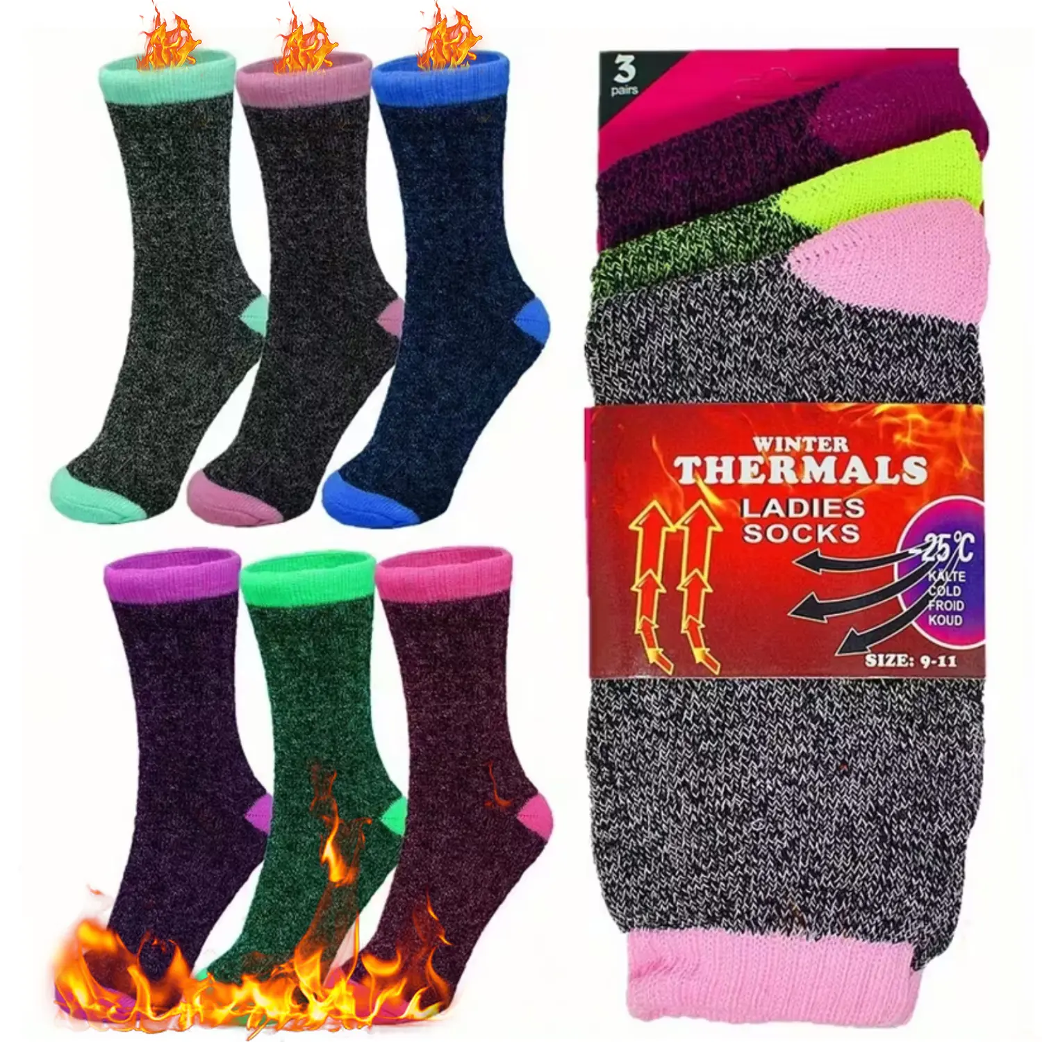 Women's Heated Thick Winter Socks - Comfortable, Best Quality Materials, Durable, Size 5-11 Fit, 3/6/9/12 Pairs, Cold Weather Home Supplies, 3 Pairs