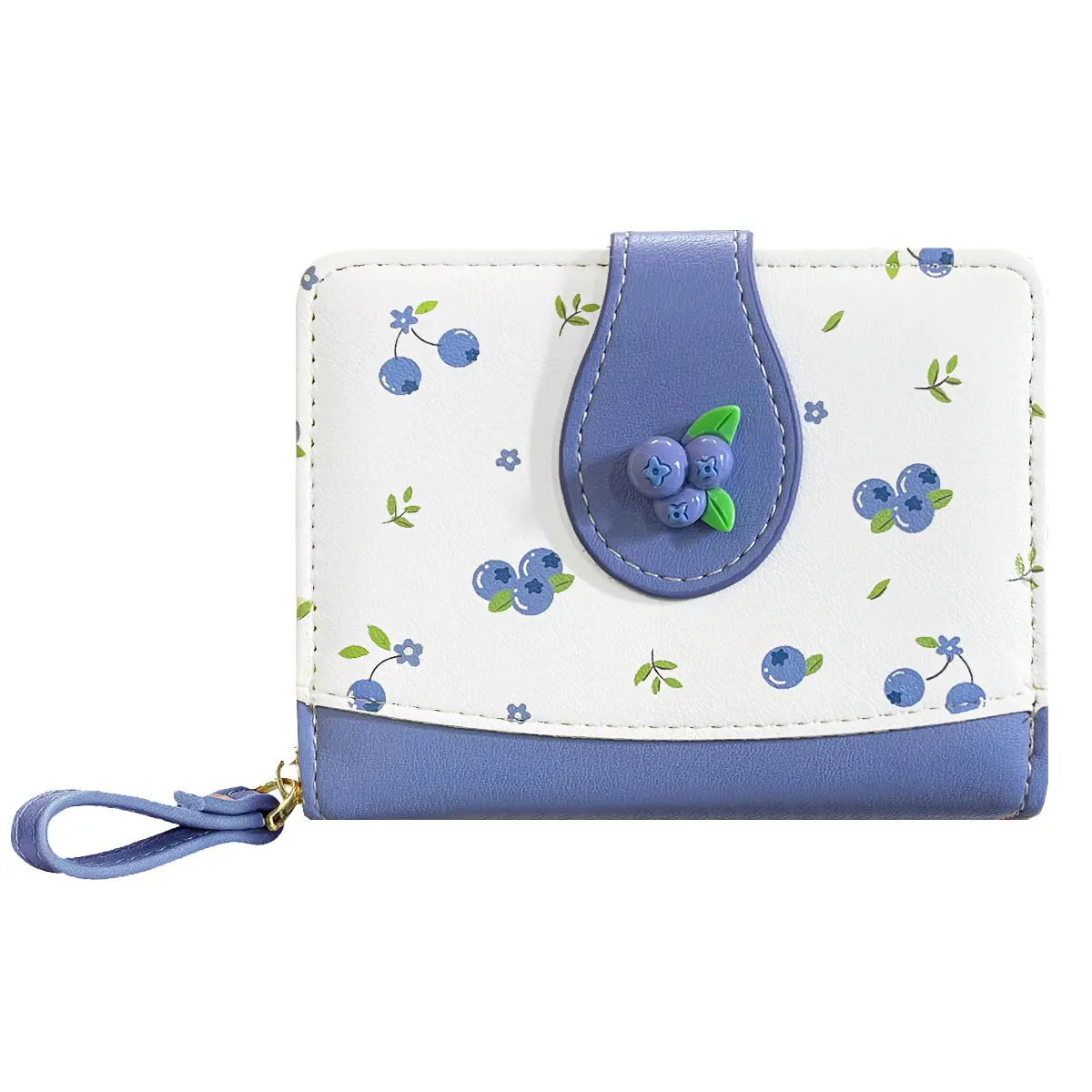 Cute Blueberry Wallet Card Holder Small Wallet Zipper Coin Pocket Wallet for Women Girls
