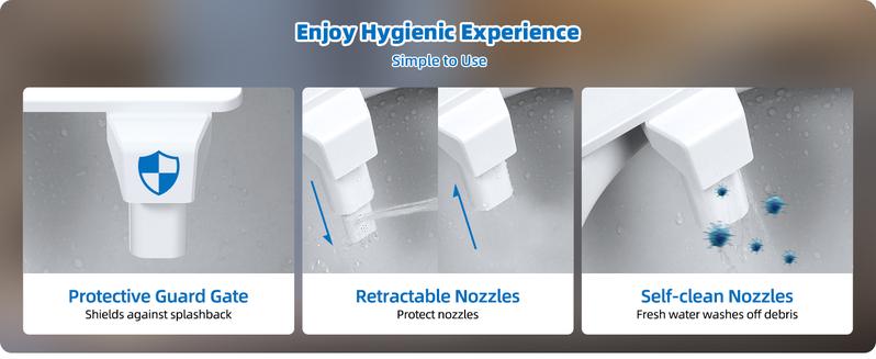 Bidet Attachment for Toilet, Non-Electric Dual Nozzle for Frontal & Rear Wash, Adjustable Water Pressure Control, Fresh Water Bidet Toilet Seat, Self Cleaning Water Sprayer, White