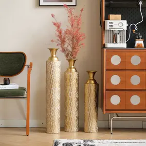 Set of 3 Gold decorative vases Metal Floor Vases 34", 29", 25" Tall | Vintage Weathered Finish with Climbing Vine Patterns | Tall Decorative Accents for Living Room, Entryway, Corner Decor rearranging furniture decoration