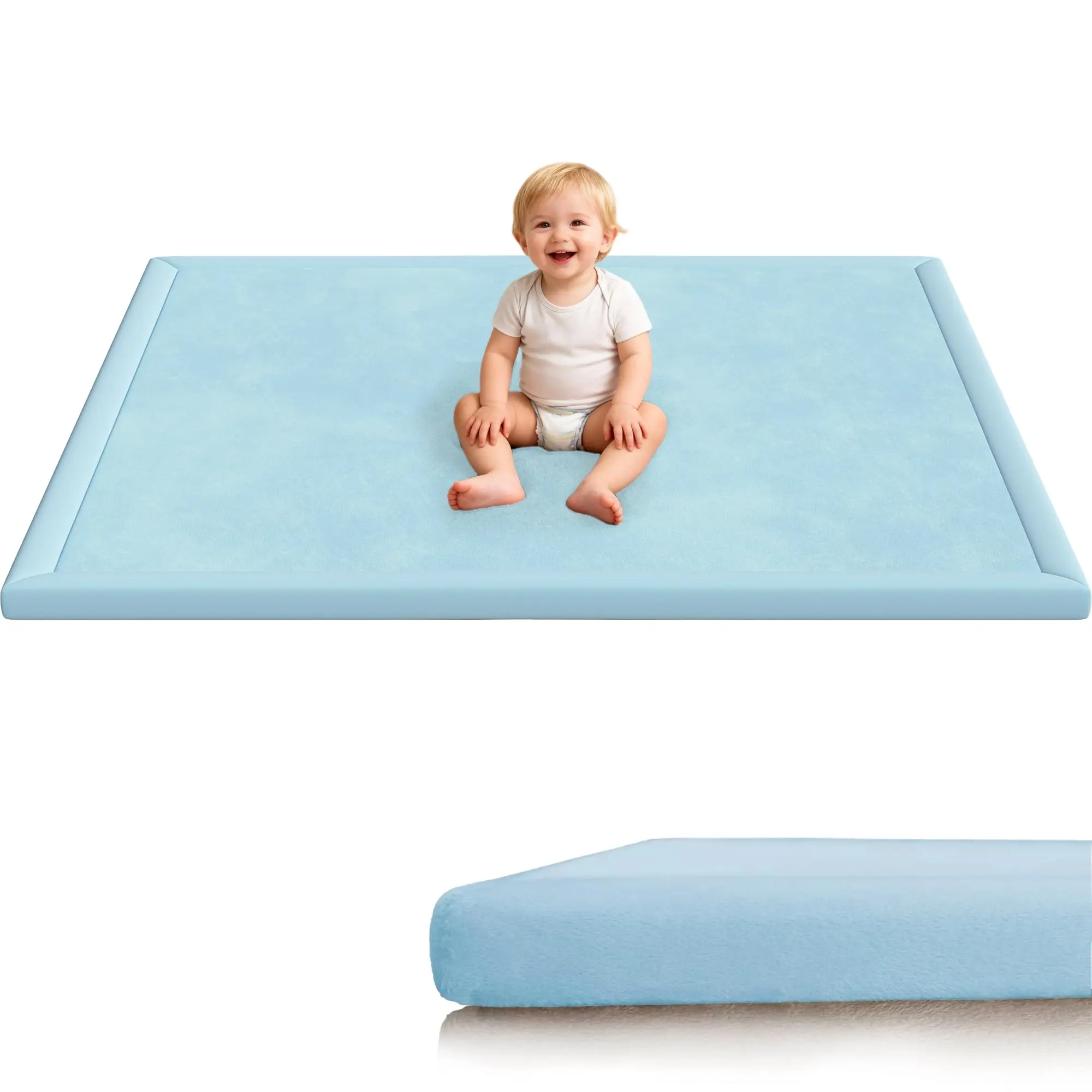Sleep Ultra Soft Memory Foam Play Mat – 50'' x 50''x 1.3'' Thick Non-Slip Crawling Mat, Non-Toxic Velvet Nursery Floor Mat for Tummy Time