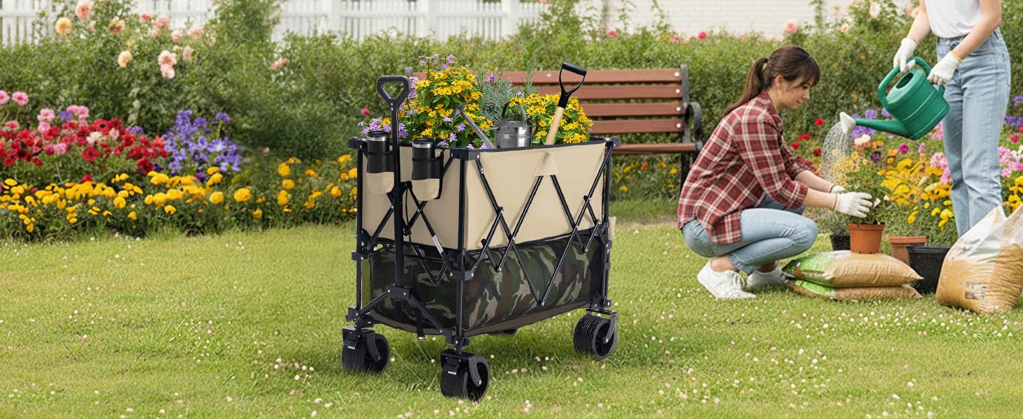 【Upgraded】Collapsible Wagon with Wheels, 176 lbs Wagons Carts Foldable Wagon Cart with Flexible Handle, Lightweight Portable Folding Utility Grocery Shopping Cart for Grocery Sports Garden Camping