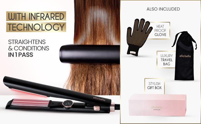 ELLA BELLA Slimline Hair Straightener with Infrared Technology • 2-in-1 Straightening & Curling • 10 Temp Settings • Portable Design