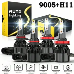 Roadsun 4pcs Car LED Combo 9005/HB3 H11 H11 LED Headlight High/Low Beam+Fog Bulbs 6000K Durable Aviation Aluminum 800% Brighter Super Bright Compact Fog