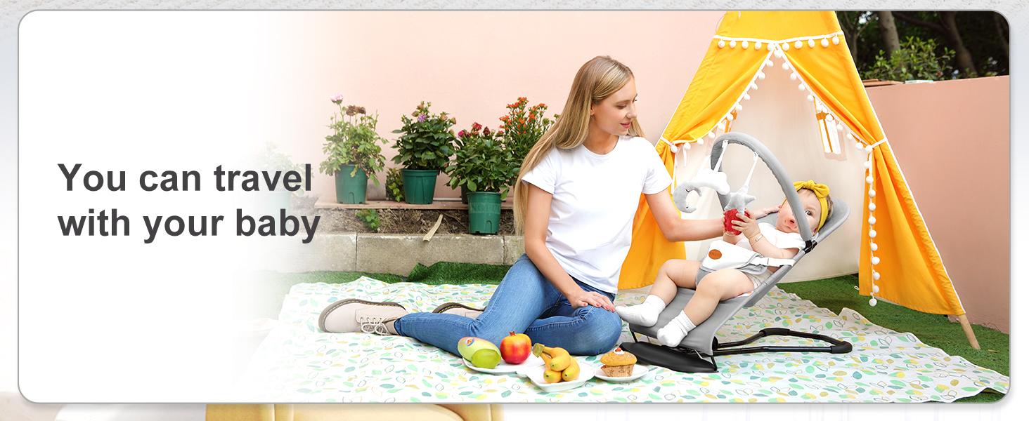 Baby Bouncer, Portable Baby Bouncer Seat for Baby 4-18 Months, 3 Modes for Bouncing or Stationary Use, Infant Chair Rocker with Removable Hanging Toys