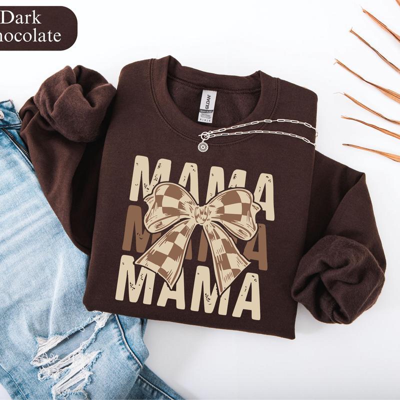 Coquette Mama Sweatshirt, Checkered Mama Sweatshirt, Retro Mama Shirt, Mama Sweater, Mothers Day Gift, Cute Mom Sweatshirt, Trendy Mom Shirt