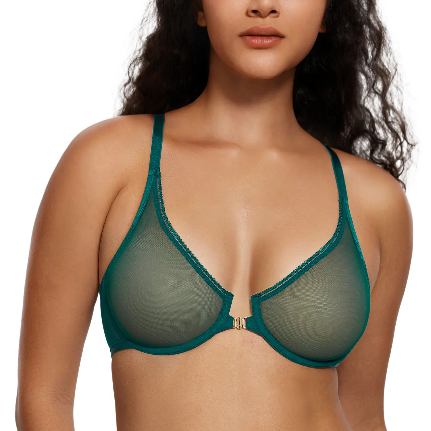 Deyllo Women's Fashion Fashion Apparel Front-Hook Closure See-Through Underwire Racerback Bra - Unlined, Adjustable Straps for Everyday Comfort & Support Lingerie, Underwear For Women, Lace Bra, Lingerie For Women, Wire Bra
