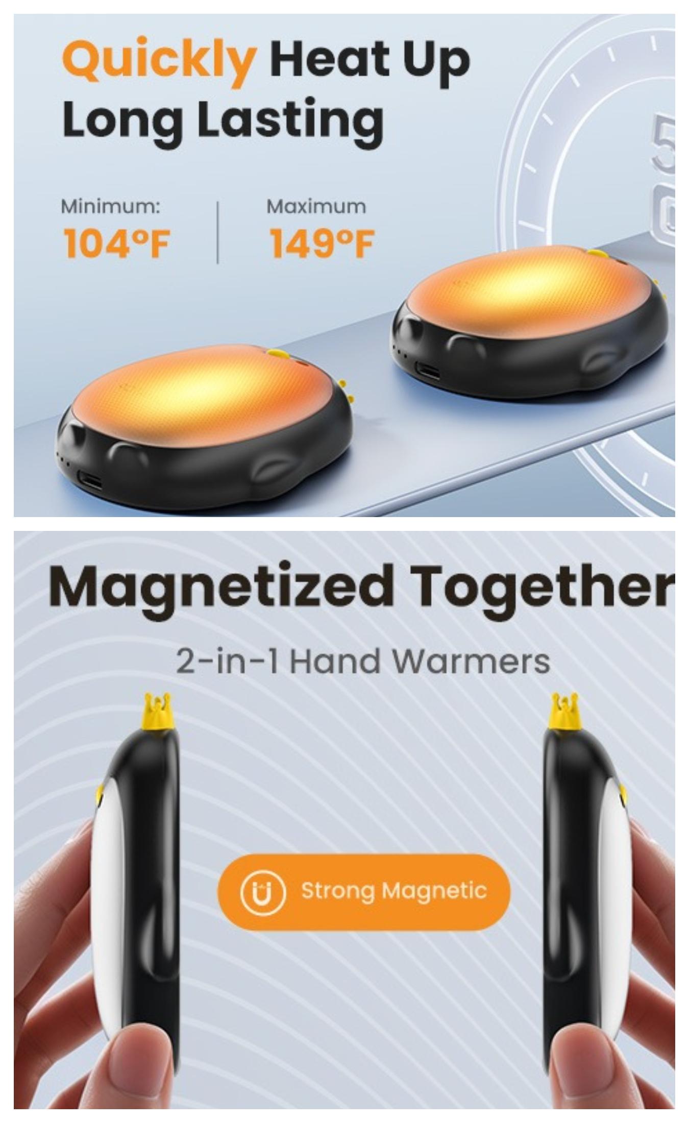 GAIATOP Limited-Edition Penguin Hand Warmers for Women & Men 2-Pack Adorable & Unique Design, 13H Long-Lasting Warmth,3 Heat Settings Rechargeable.Best gifts for Her & Him   Valentine's Day gift