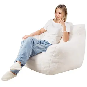 VEVOR Bean Bag Chair,  , 3 feet Bean Bag Chair with Soft Armrests and Storage Pocket, 25D Memory Foam Filled with Soft Teddy Velvet Cover, Bean Bag for Bedroom or Playroom, White