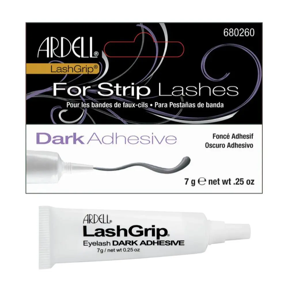 Ardell LashGrip Dark Eyelash Adhesive Glue - Rubber Latex Base, Hypoallergenic for Sensitive Skin, Strong Hold, Gentle Makeup Formula, 0.25 oz (Enhances Smoky Effect for Fuller Lashes)