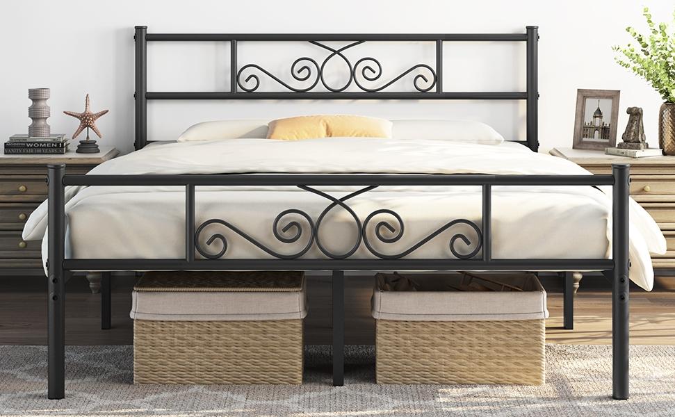 【Metal scroll design】Yaheetech Bed Frames Metal Platform Bed with Headboard and Footboard No Box Spring Needed Easy Assembly,Under-Bed Space