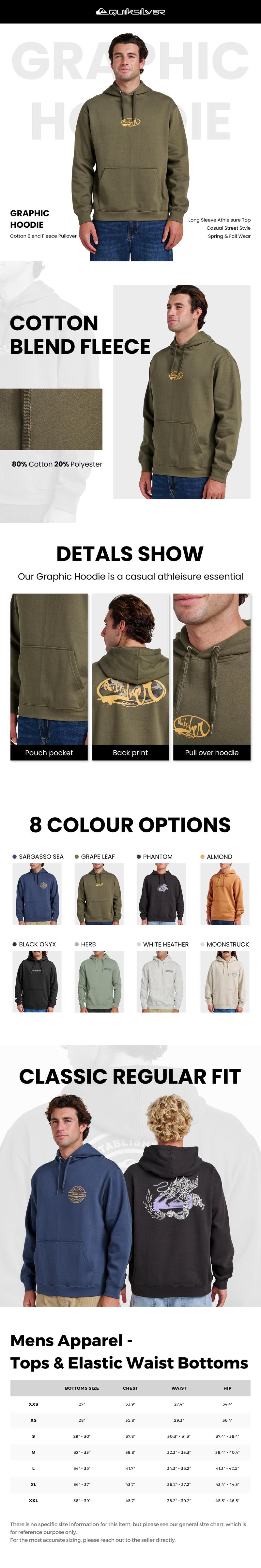 Quiksilver | Graphic Hoodie | Cotton-Blend Fleece Pullover | Long Sleeve | Athleisure Street Style | Spring/Fall | Top